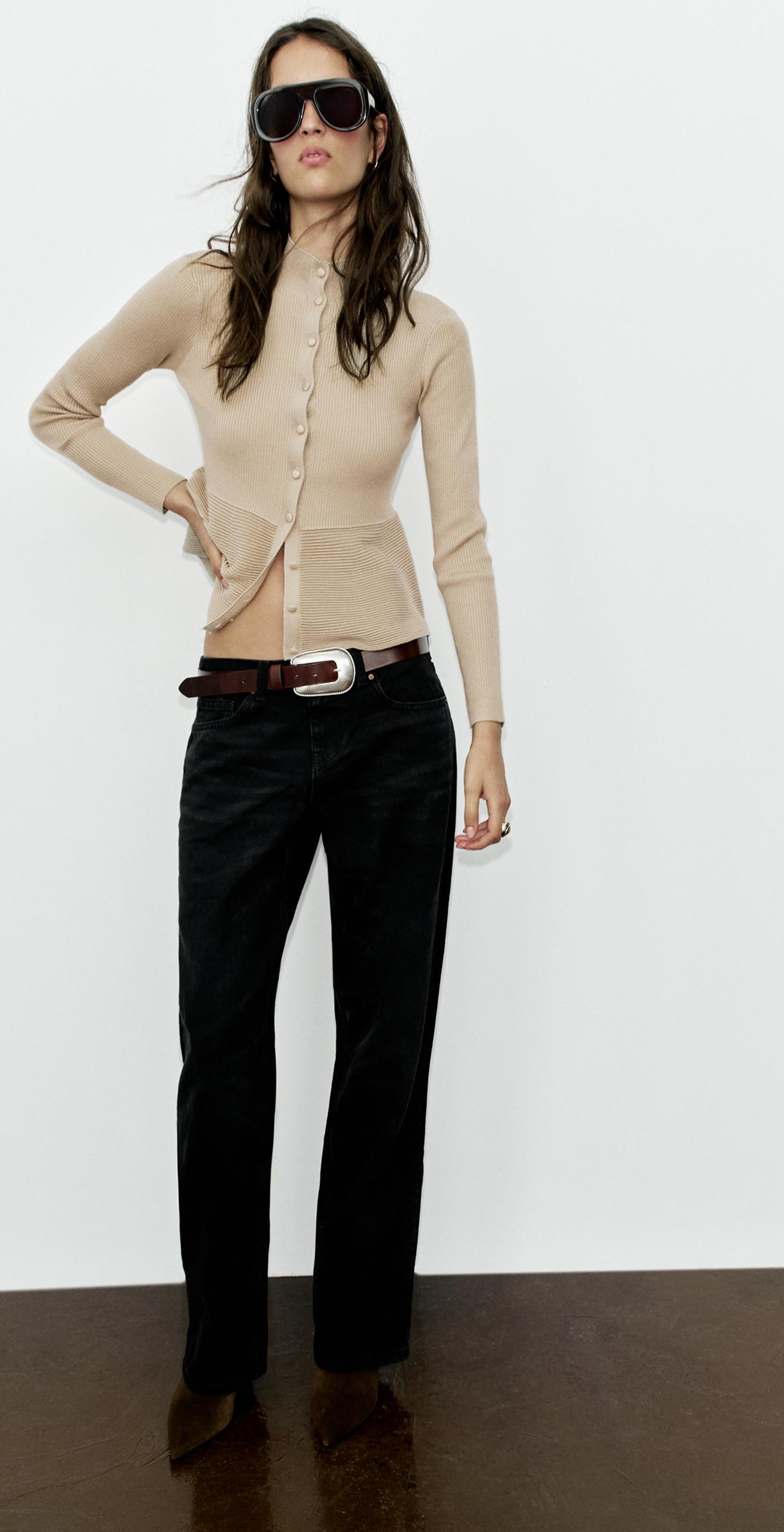 RIB KNIT COVERED BUTTON CARDIGAN — Mink