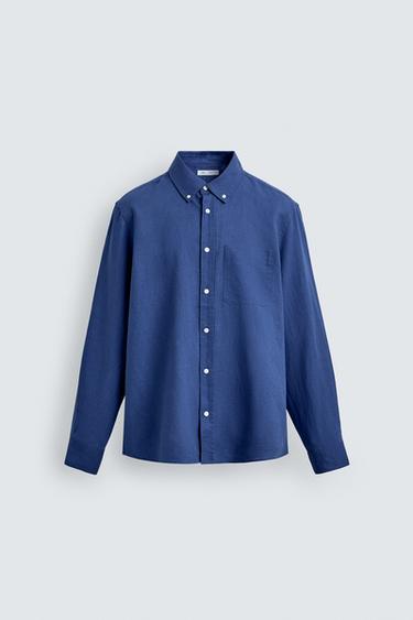 REGULAR FIT LINEN-COTTON SHIRT - Bluish by Zara