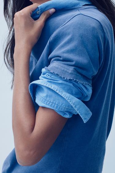 T-SHIRT EFFET DÉLAVÉ DÉCHIRURES - Bleu de Zara - Image 2