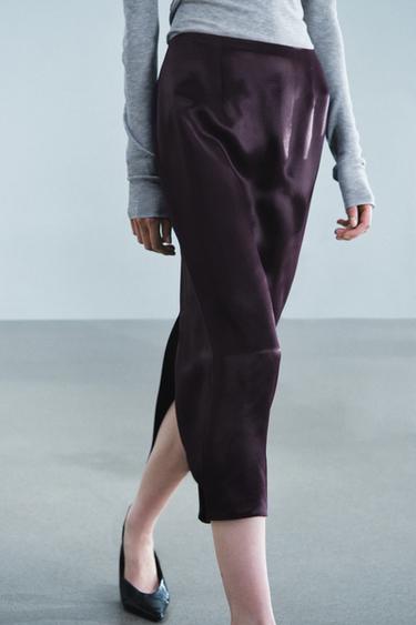 ZW COLLECTION SATIN STRAIGHT SKIRT — Burgundy 2