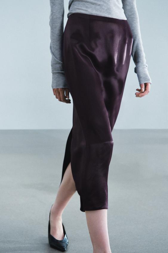 JUPE DROITE SATINÉE ZW COLLECTION - Bordeaux de Zara - Image 1