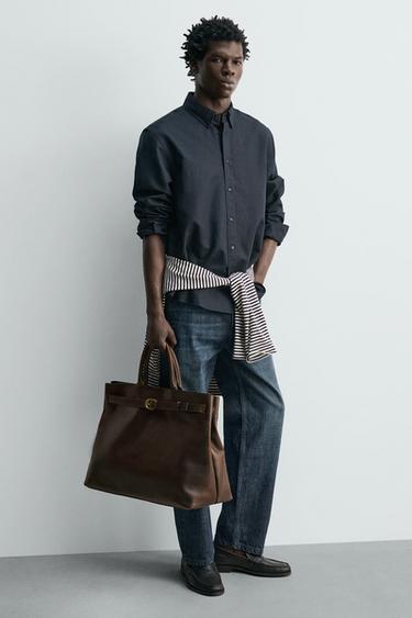 BOLSA DE MÃO DE COURO - Marrom da Zara - Imagem 0