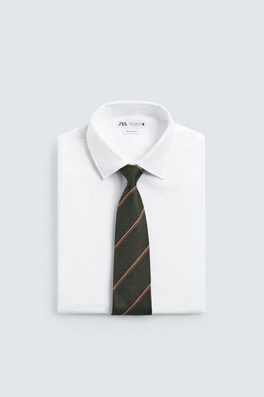 STRIPED JACQUARD 100% SILK TIE - Khaki by Zara - Image 2