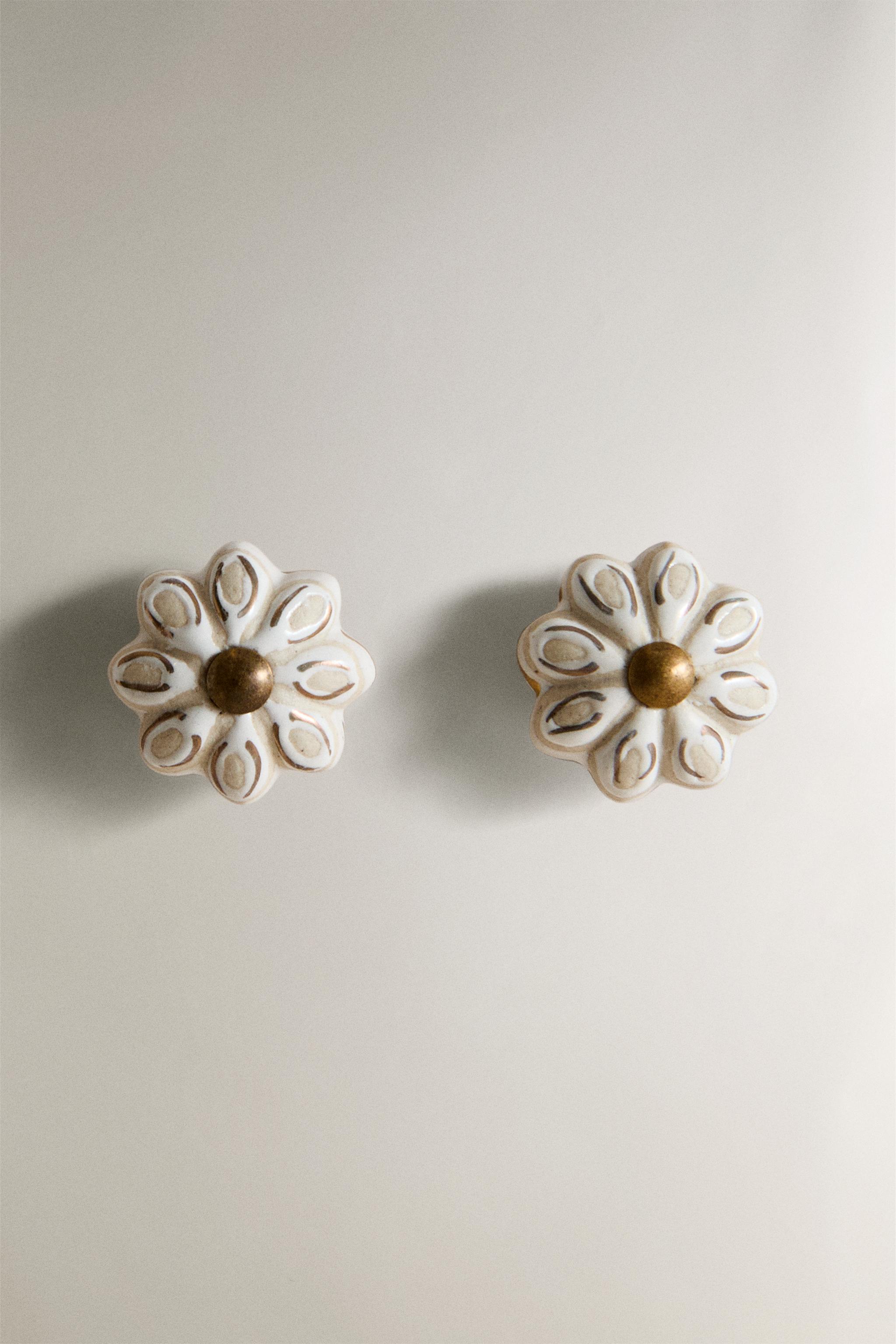 LOT DE BOUTONS MEUBLE CÉRAMIQUE FLEUR (LOT DE 2
