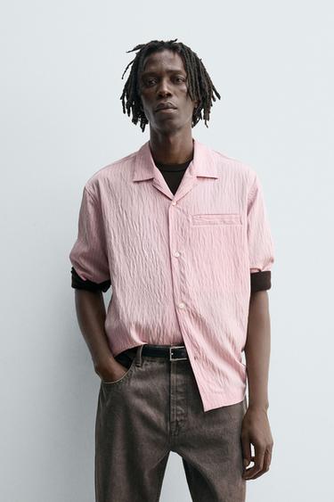 STRIPED FLOWING SHIRT - Pastel pink by Zara
