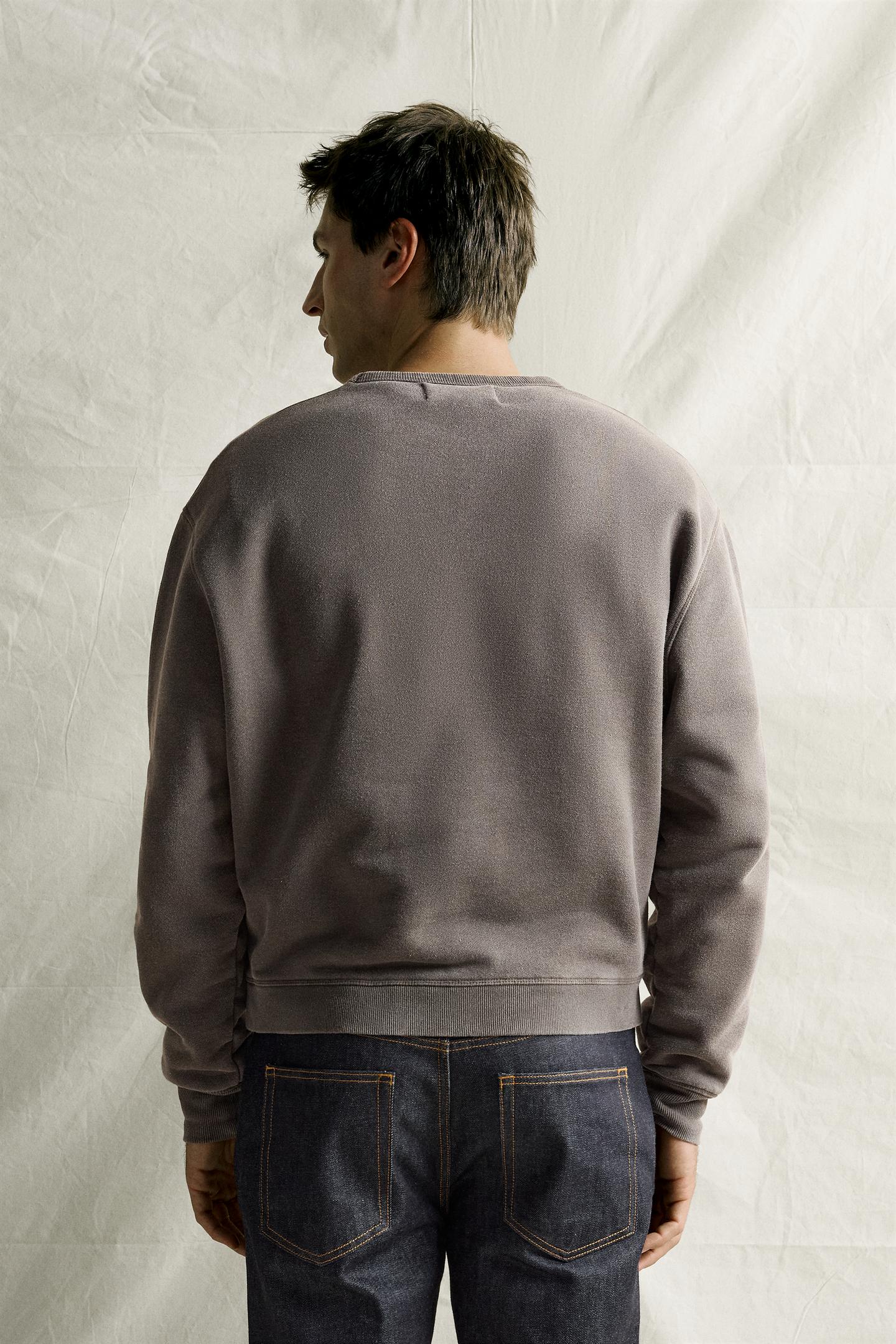 Мужская толстовка Zara Regular Fit Crewneck, цвет: Чёрный / Коричневый — фото 3