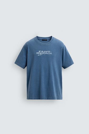 CAMISETA LAVADA TEXTOS - Celeste de Zara - Imagen 0