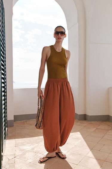 SAROUEL TROUSERS WITH ELASTIC WAIST - Brick by Zara