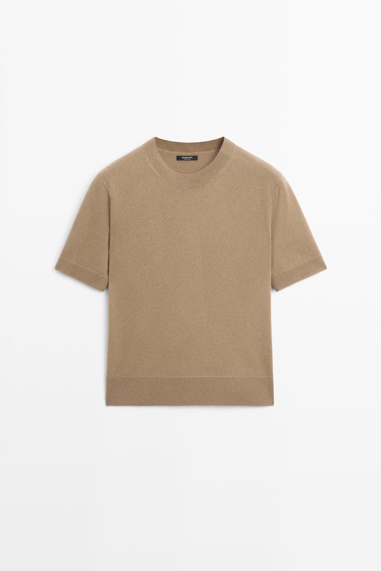 Short sleeve wool blend knit sweater — Greenish