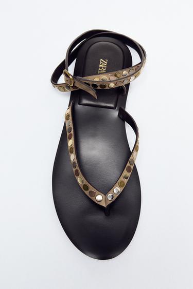 SANDALIA PEL TACHAS - Beixe de Zara