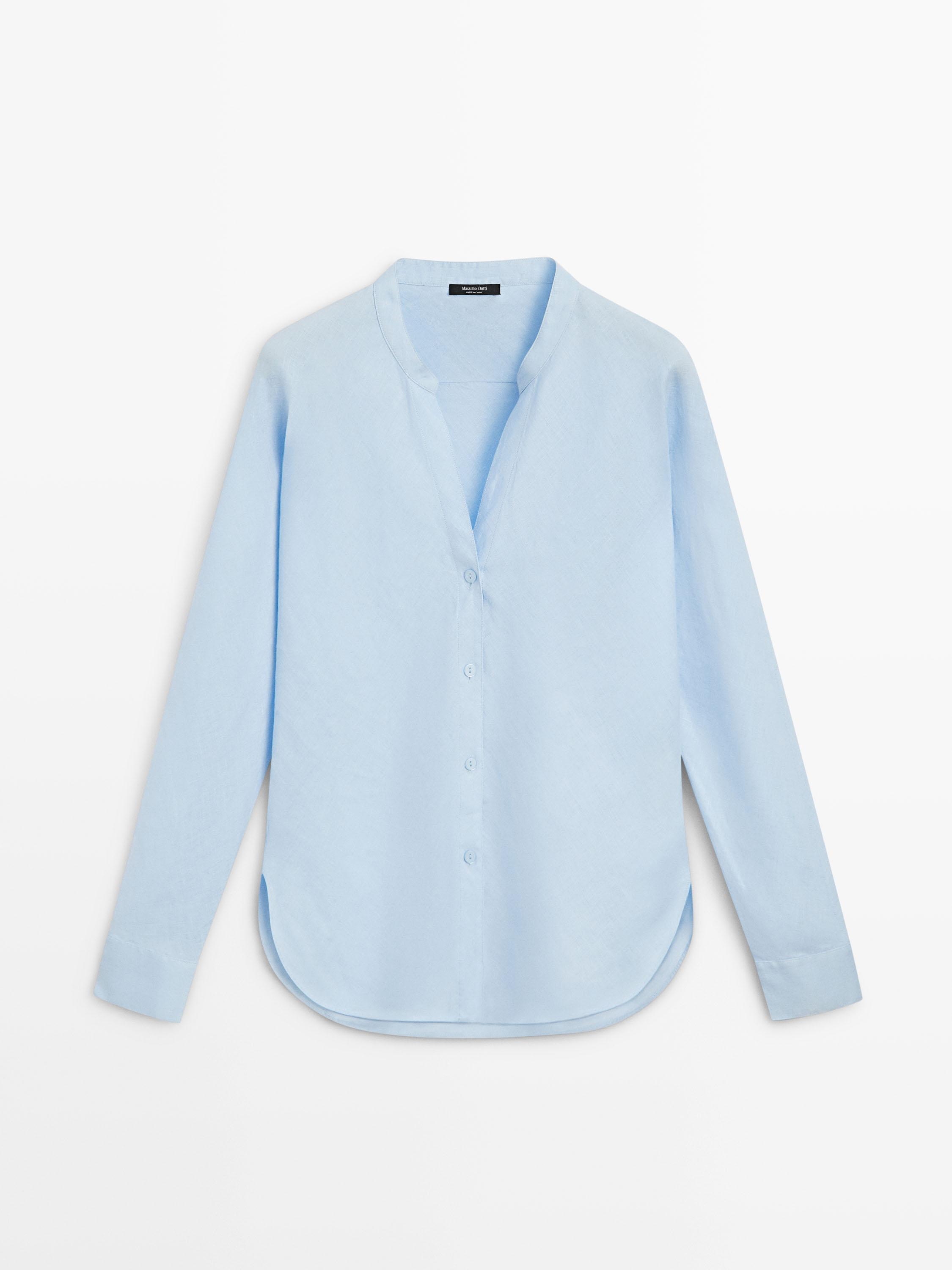100% linen stand collar shirt