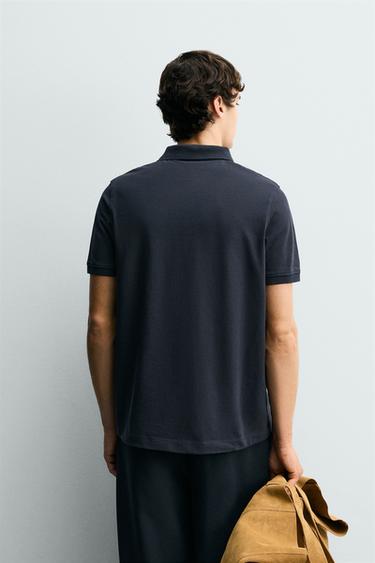 Zara PIQUÉ TEXTURED POLO - Navy blue