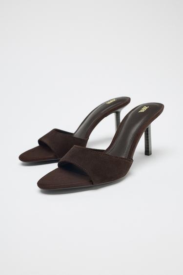 SPLIT SUEDE HIGH-HEEL SANDALS - Chocolate by Zara - Image 3