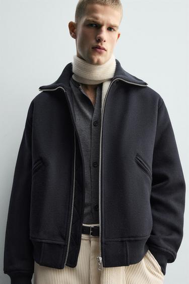 PADDED JACKET WITH RIBBED COLLAR - Navy blue by Zara - Image 4