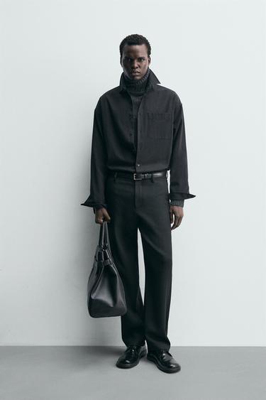 100% WOOL STRAIGHT-LEG TROUSERS - Black by Zara