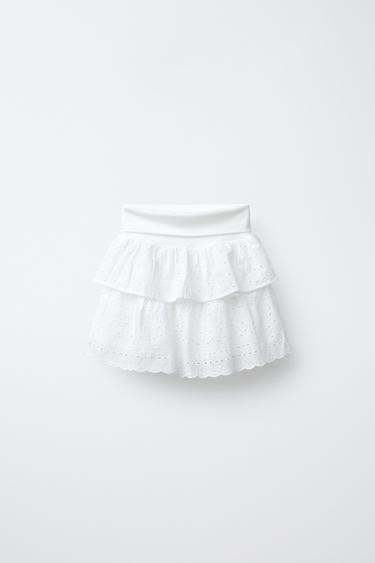 SCHIFFLI EMBROIDERY SKIRT - White by Zara - Image 0