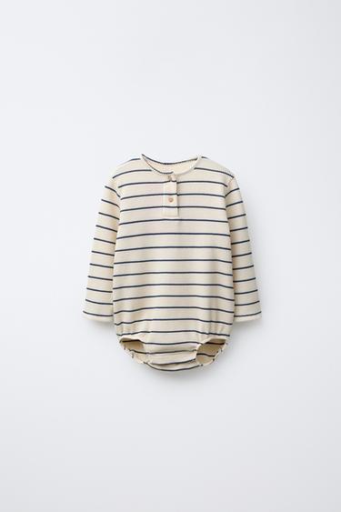 STRIPED WAFFLE BODYSUIT - Ecru / Blue by Zara - Image 0