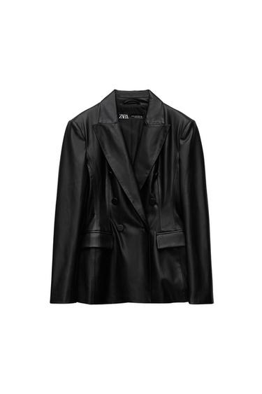 FAUX LEATHER DOUBLE-BREASTED BLAZER