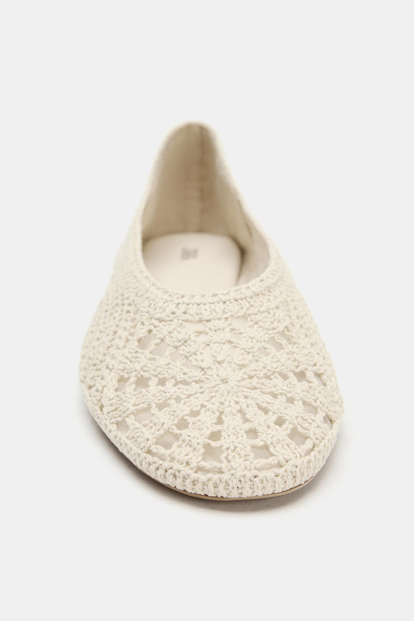 Балетки Zara Crochet Ballet Flats, цвет: Экрю — фото 5