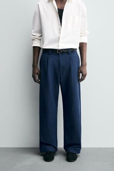 RELAXED FIT PLEATED TROUSERS - Blue / Indigo by Zara - Image 1