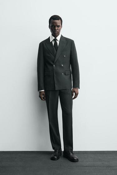 Zara WOOL SUIT PANTS - Dark green