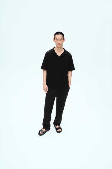 Zara 直條紋理 POLO 衫 - 黑色