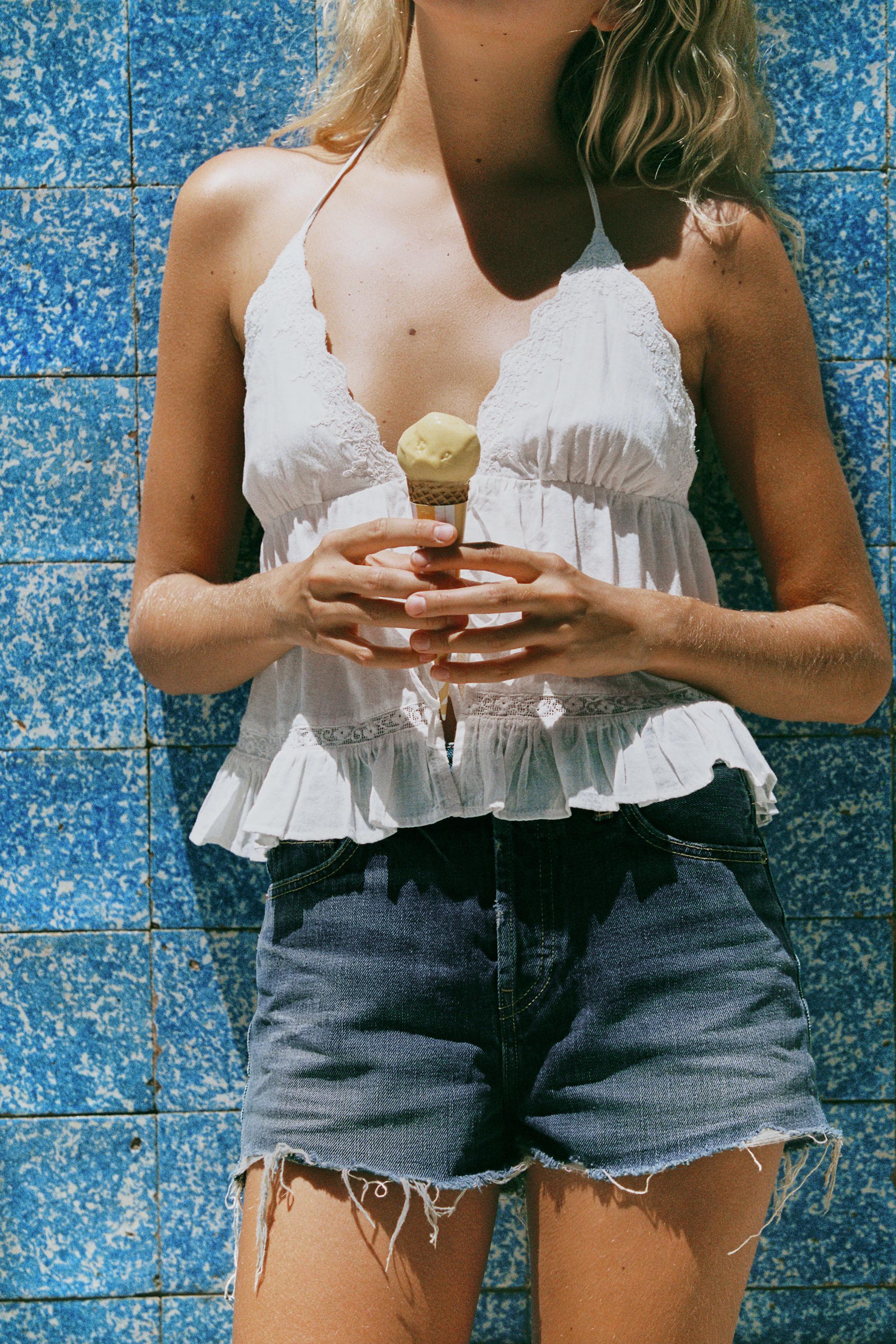 Женские шорты Zara TRF RIPPED MID-RISE DENIM SHORTS — фото 2