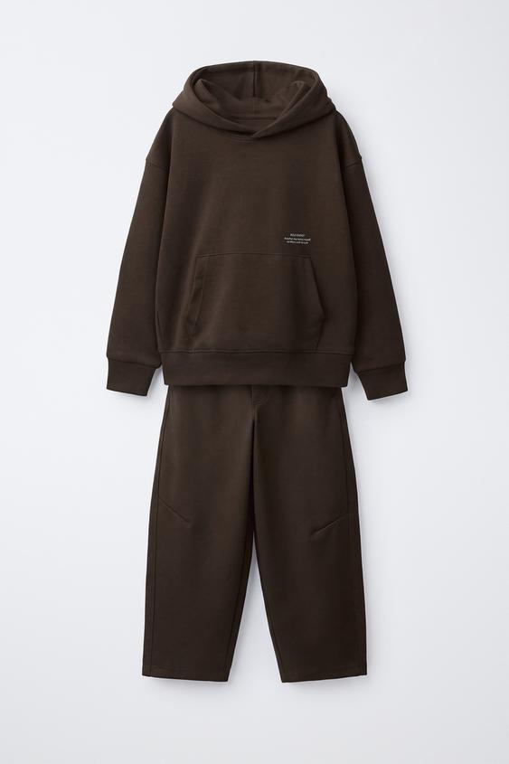 TEXT HOODIE AND INTERLOCK JOGGER SET - Aubergine by Zara - Image 0