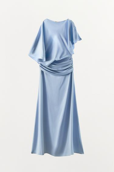 ROBE SATINÉE ASYMÉTRIQUE CAPE - Bleu clair de Zara - Image 6