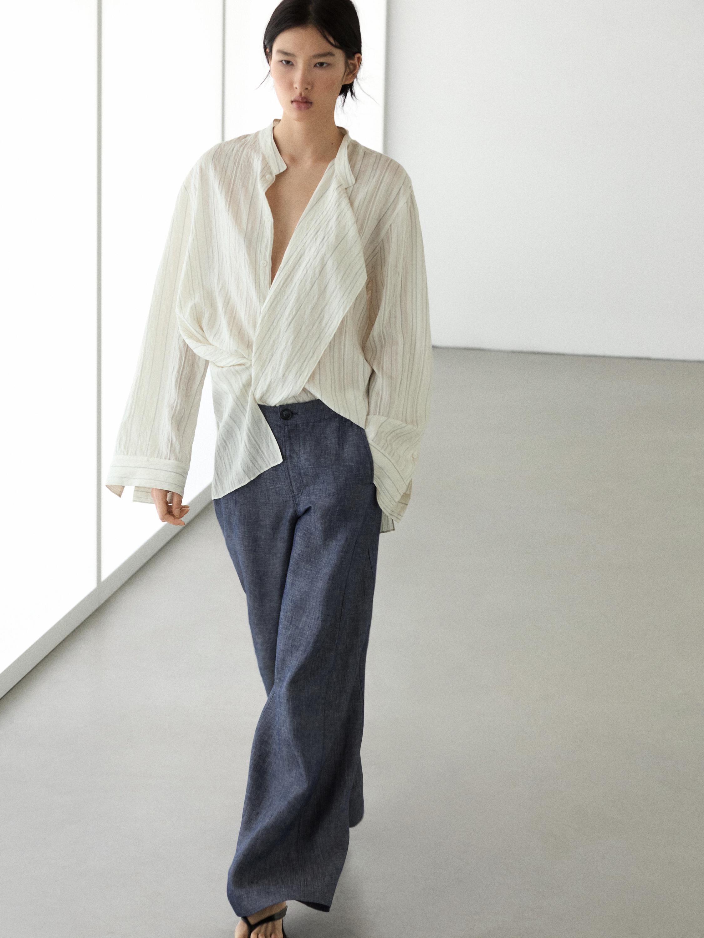 High-waist linen palazzo trousers