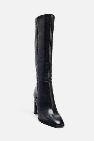 BOTTES HAUTES À TALONS EN CUIR - Noir de Zara - Image 3