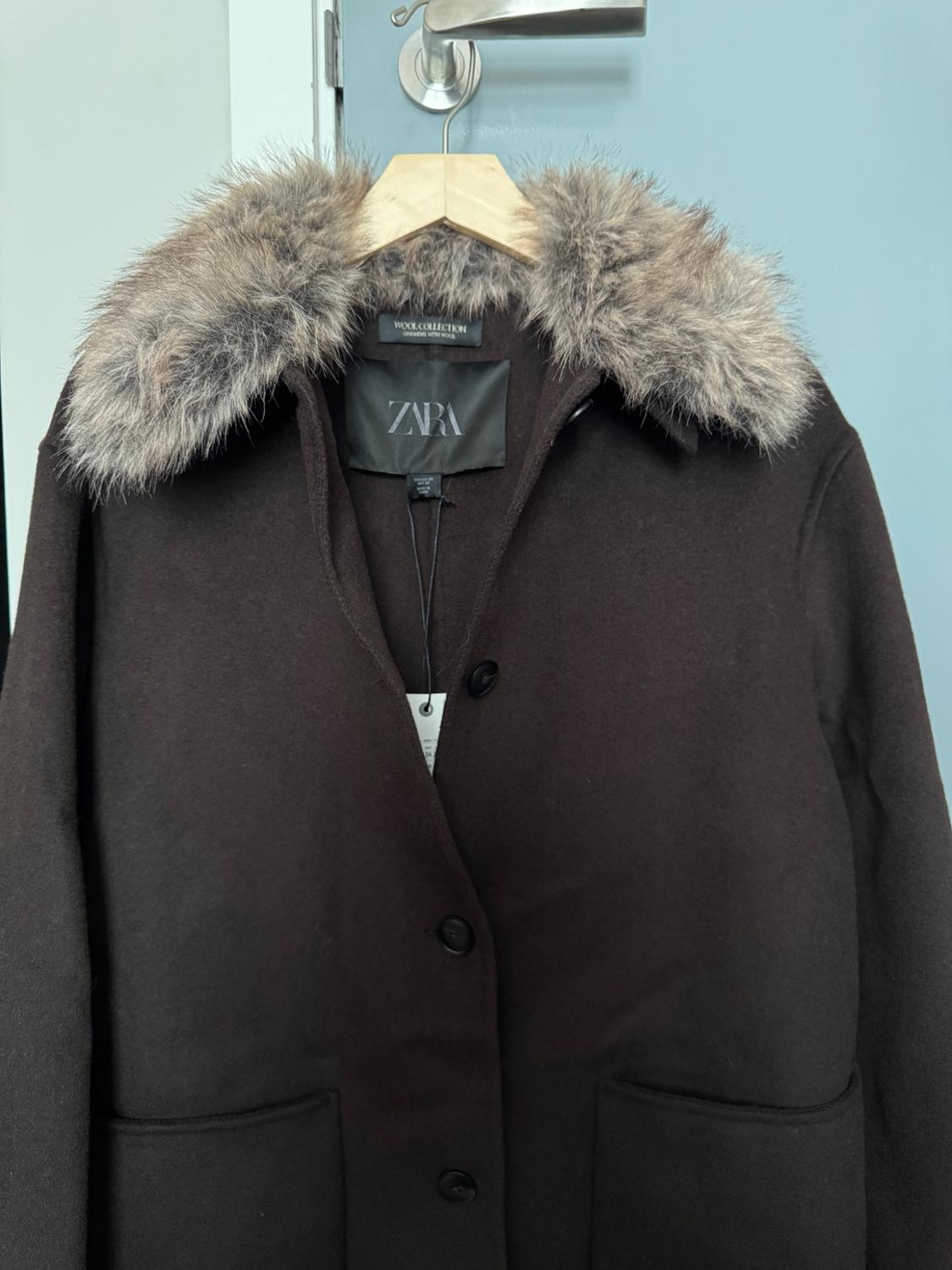 WOOL COAT WITH FAUX FUR COLLAR ZW COLLECTION - Image 5