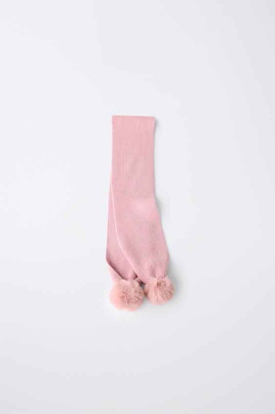 KNIT SCARF WITH POMPOMS - Pink by Zara - Image 0