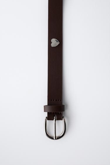 HEART STUD LEATHER-EFFECT BELT - Brown by Zara - Image 2