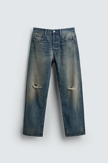 RIPPED REGULAR STRAIGHT-LEG JEANS - Mid-blue by Zara