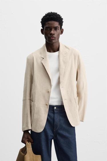 SUEDE LEATHER BLAZER - Sand by Zara