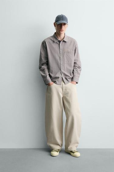 EMBROIDERED CHECK FLANNEL SHIRT - Lilac by Zara