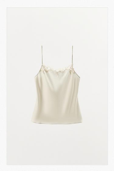 SATIN LACE-TRIMMED CAMISOLE TOP - Ecru by Zara