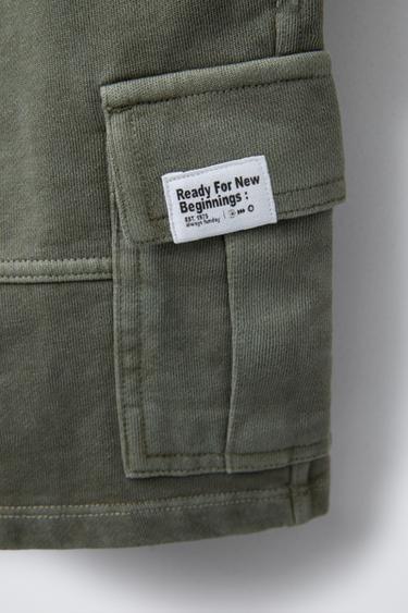 GARMENT-DYED CARGO BERMUDA SHORTS WITH LABEL - washed green by Zara - Image 3