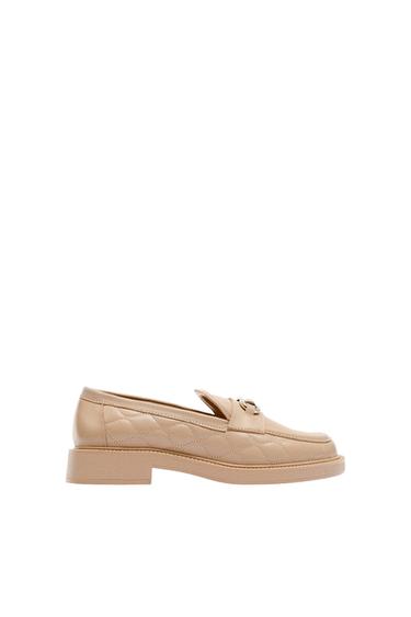 QUILTED METAL BUCKLE LEATHER LOAFERS