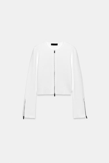GILET EN MAILLE ZIPPÉ - Blanc de Zara - Image 3