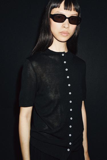GILET EN MAILLE MANCHES COURTES - Noir de Zara - Image 4