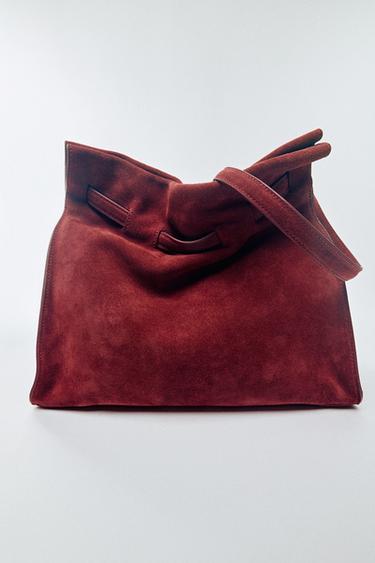 MEDIUM SPLIT SUEDE SHOULDER BAG - Russet Brown by Zara