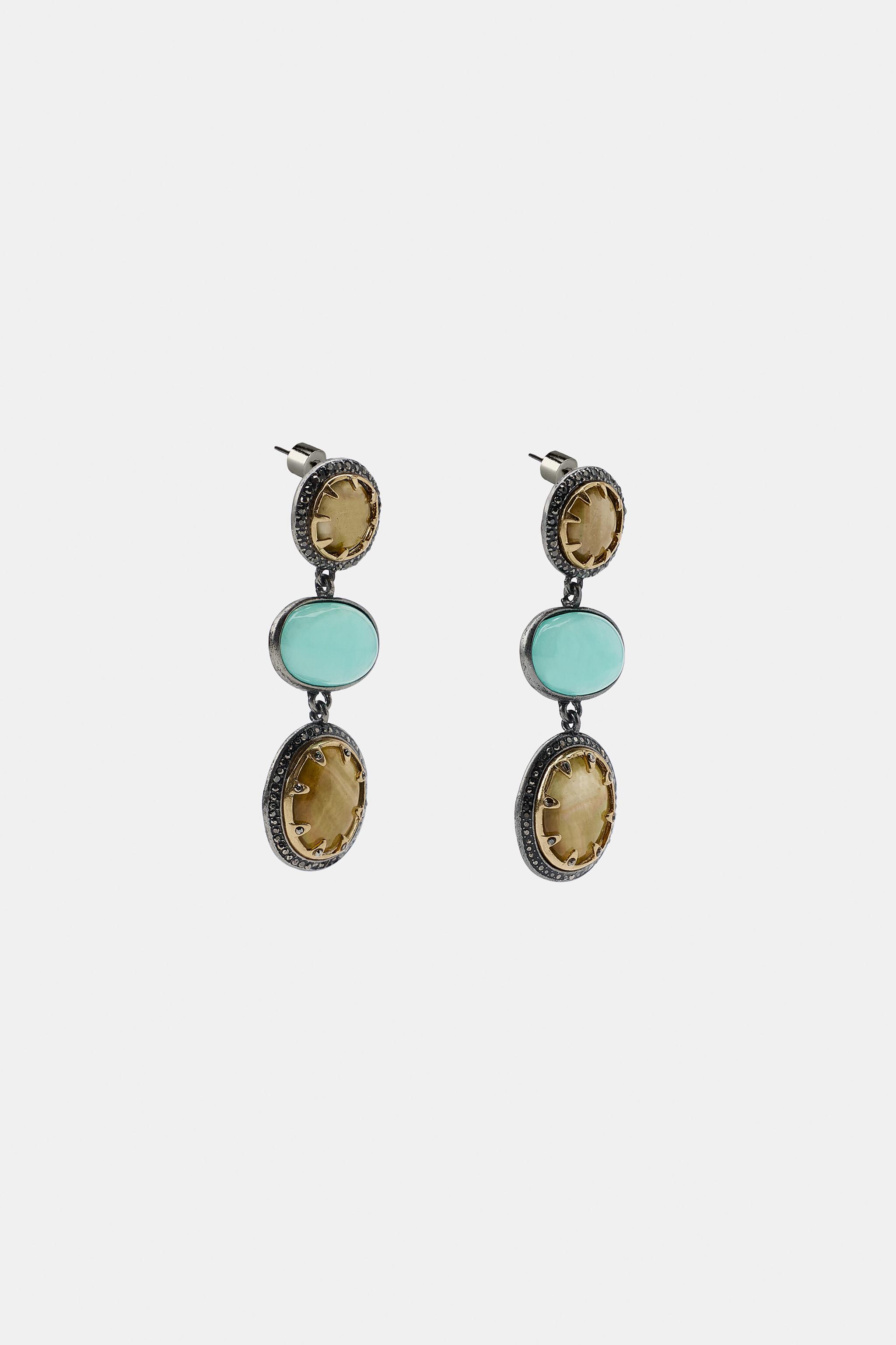 TRIPLE STONE AND RHINESTONE EARRINGS