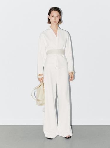 Pantalón palazzo tiro alto - STUDIO - Blanco de Zara - Imagen 0