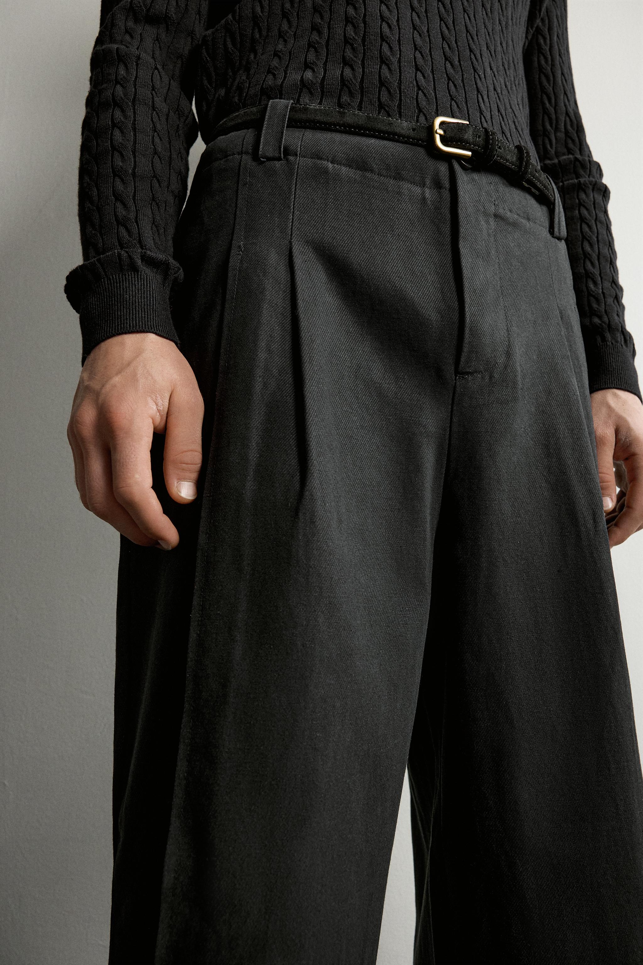 LYOCELL-COTTON PLEATED PANTS