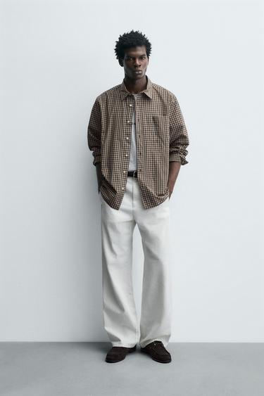 CAMISA RELAXED FIT CUADROS - Beige / Tostado de Zara