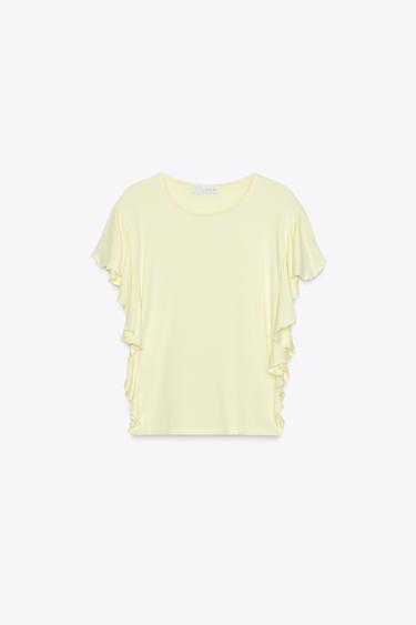 T-SHIRT MANCHES À VOLANTS - Jaune de Zara