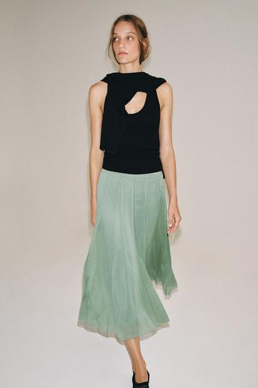 JUPE MIDI ZW COLLECTION - Vert pastel de Zara - Image 1