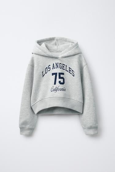 Zara NUMBER CROPPED HOODED SWEATSHIRT - Gray marl